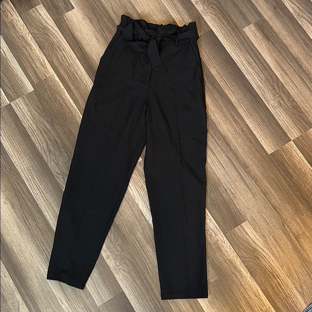 Black High-Waisted Tie Pants